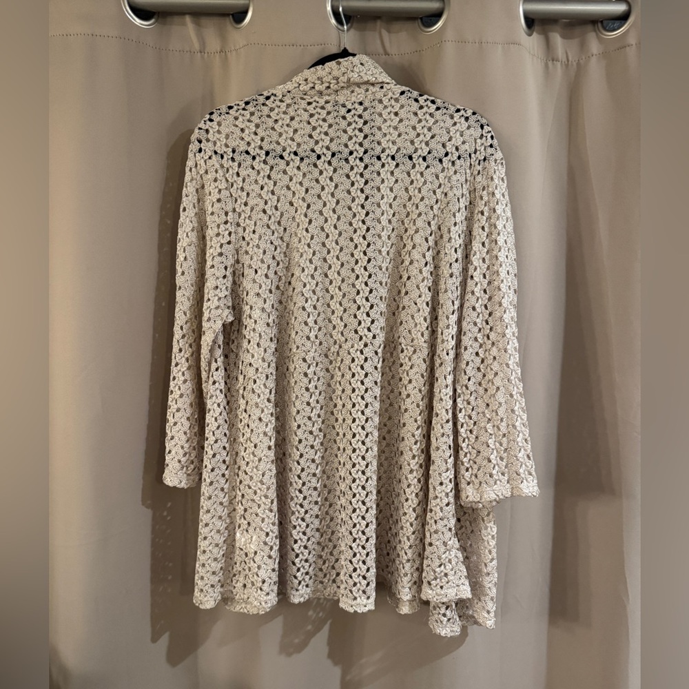 Olivia Blu Open Crochet Knit Cardigan Sweater - Cream - Picture 4 of 9